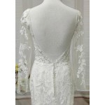 Fitted & Flare - Plunge V Sequined Lace Appliqued Tulle with Sheer Lacy Long Sleeves Wedding Dress - LV-1851OL