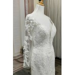 Fitted & Flare - Plunge V Sequined Lace Appliqued Tulle with Sheer Lacy Long Sleeves Wedding Dress - LV-1851OL