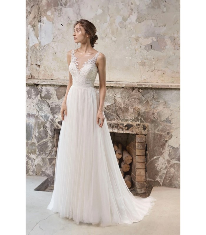 A-line Tank Top Lacy Tulle Wedding Dress - LV-2021OC