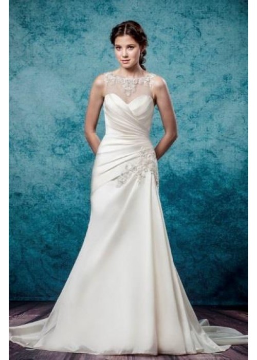 Fitted & Flare Jewel Neckline Sleeveless Wedding Dress - LV-3195OM