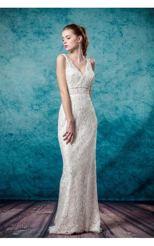 Sheath V shape Neckline Sleeveless Wedding Dress - LV-3214OM