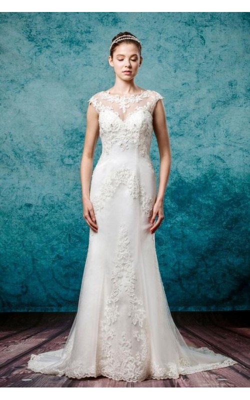Sheath Jewel Neckline Cape Sleeve Wedding Dress - LV-3234OM