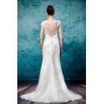 Sheath Jewel Neckline Cape Sleeve Wedding Dress - LV-3234OM