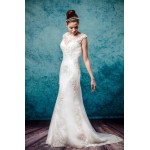 Sheath Jewel Neckline Cape Sleeve Wedding Dress - LV-3234OM