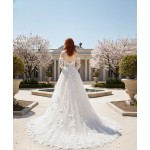 A-Line  3-D Flower Lace Wedding Dress with Bustier Bodice- LV-A1004DS