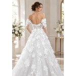 A-Line  3-D Flower Lace Wedding Dress with Bustier Bodice- LV-A1004DS