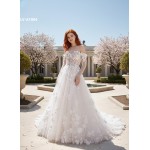 A-Line  3-D Flower Lace Wedding Dress with Bustier Bodice- LV-A1004DS