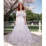 A-Line  3-D Flower Lace Wedding Dress with Bustier Bodice- LV-A1004DS