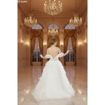 A-Line Sequined Floral Lace Appliqued Tulle Ruffle Tiered Skirt with Off-shoulder Straps Wedding Dress - LV-A2002