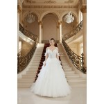 A-Line Sequined Floral Lace Appliqued Tulle Ruffle Tiered Skirt with Off-shoulder Straps Wedding Dress - LV-A2002