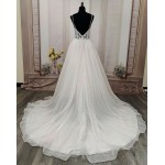 A-Line Chic Glitter Tulle  V-Neck Spaghetti Straps Wedding Dress - LV- A2003