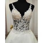 A-Line Chic Glitter Tulle  V-Neck Spaghetti Straps Wedding Dress - LV- A2003