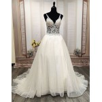 A-Line Chic Glitter Tulle  V-Neck Spaghetti Straps Wedding Dress - LV- A2003