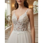 A-Line Chic Glitter Tulle  V-Neck Spaghetti Straps Wedding Dress - LV-A2003