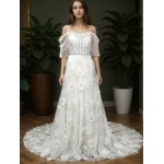 Wedding Dress -Luxury Embroidery Beaded 3-D Floral Laces A-Line- LV-A2007OS