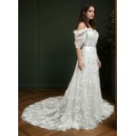 Wedding Dress -Luxury Embroidery Beaded 3-D Floral Laces A-Line- LV-A2007OS