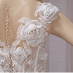 Wedding Dress - 3-D Beaded Floral lace Applique Tulle A-line with Handmade 3-D Roses Neckline- LV-A3005