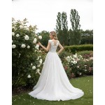 Wedding Dress - 3-D Beaded Floral lace Applique Tulle A-line with Handmade 3-D Roses Neckline- LV-A3005
