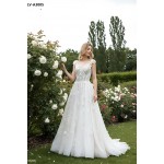 Wedding Dress - 3-D Beaded Floral lace Applique Tulle A-line with Handmade 3-D Roses Neckline- LV-A3005