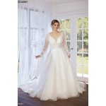 A-line Plunge V  Sequined Floral Lace Tulle with Detachable Bishop Long Sleeves Wedding Dress - LV-A4001