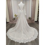 A-Line Long Sleeve Floral Lace Applique Tulle Wedding Dress - LV-A6001