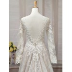 A-Line Long Sleeve Floral Lace Applique Tulle Wedding Dress - LV-A6001