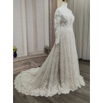 A-Line Long Sleeve Floral Lace Applique Tulle Wedding Dress - LV-A6001