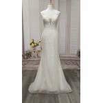 Fitted and Flare Glitter Embroidery Tulle with Overskirt Wedding Dress - LV-F5001OS