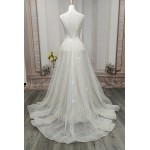 Fitted and Flare Glitter Embroidery Tulle with Overskirt Wedding Dress - LV-F5001OS