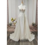 Fitted and Flare Glitter Embroidery Tulle with Overskirt Wedding Dress - LV-F5001OS