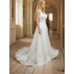 Fitted and Flare Glitter Embroidery Tulle with Overskirt Wedding Dress - LV-F5001OS