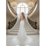 Fitted and Flare Glitter Embroidery Tulle with Overskirt Wedding Dress - LV-F5001OS