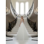 Fitted and Flare Glitter Embroidery Tulle with Overskirt Wedding Dress - LV-F5001OS