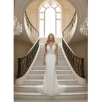 Fitted and Flare Glitter Embroidery Tulle with Overskirt Wedding Dress - LV-F5001OS