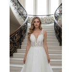 Fitted and Flare Glitter Embroidery Tulle with Overskirt Wedding Dress - LV-F5001OS