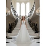 Fitted and Flare Glitter Embroidery Tulle with Overskirt Wedding Dress - LV-F5001OS