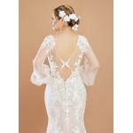 Mermaid Sequined Lace Appliqued Tulle Plunge V-Neck with Bishop Long Sleeves  Wedding Dress - LV-F6002