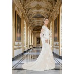 Mermaid Sequined Lace Appliqued Tulle Plunge V-Neck with Bishop Long Sleeves  Wedding Dress - LV-F6002