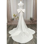 Fitted and Flair - Satin Wedding Dress with Detachable Bow and Overlay - LV-M1002