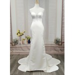 Fitted and Flair - Satin Wedding Dress with Detachable Bow and Overlay - LV-M1002