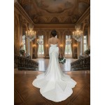 Fitted and Flair - Satin Wedding Dress with Detachable Bow and Overlay - LV-M1002
