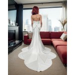 Fitted and Flair - Satin Wedding Dress with Detachable Bow and Overlay - LV-M1002