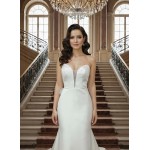 Fitted and Flair - Satin Wedding Dress with Detachable Bow and Overlay - LV-M1002