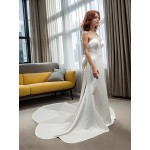 Fitted and Flair - Satin Wedding Dress with Detachable Bow and Overlay - LV-M1002