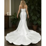 Glossy Satin Sleeveless Plunge V Mermaid Wedding Dress with Detachable Balloon Sleeves - LV-M1003