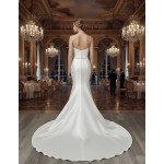 Glossy Satin Sleeveless Plunge V Mermaid Wedding Dress with Detachable Balloon Sleeves - LV-M1003