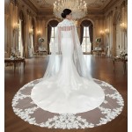 Glossy Satin Sleeveless Plunge V Mermaid Wedding Dress with Detachable Balloon Sleeves - LV-M1003