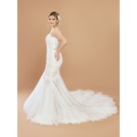 Mermaid Plunge V-Neck Sequined Floral Lace Appliqued Tulle Wedding Dress - LV-M2001