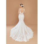 Mermaid Plunge V-Neck Sequined Floral Lace Appliqued Tulle Wedding Dress - LV-M2001