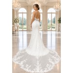 Luxury Beaded Floral Lace Mermaid Gown with Spaghetti Straps, Plunging V-Neck, and Dramatic Low Back - LV-M2004